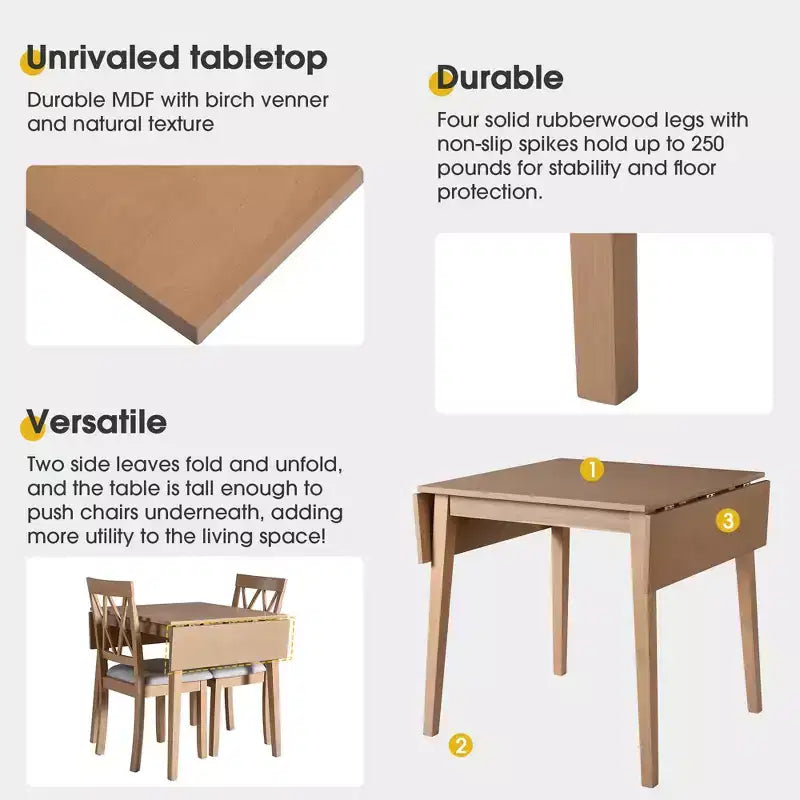 Ensemble table à manger pliable avec 4 chaises rembourrées, design extensible, pour salles à manger compactes