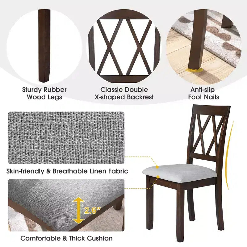 Ensemble table à manger pliable avec 4 chaises rembourrées, design extensible, pour salles à manger compactes