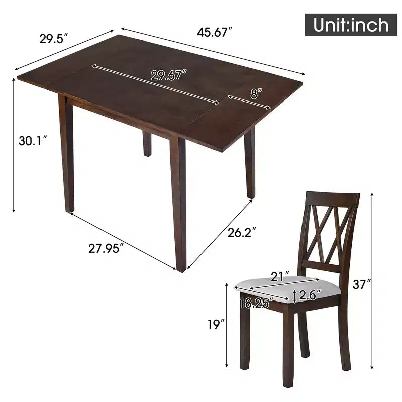 Ensemble table à manger pliable avec 4 chaises rembourrées, design extensible, pour salles à manger compactes