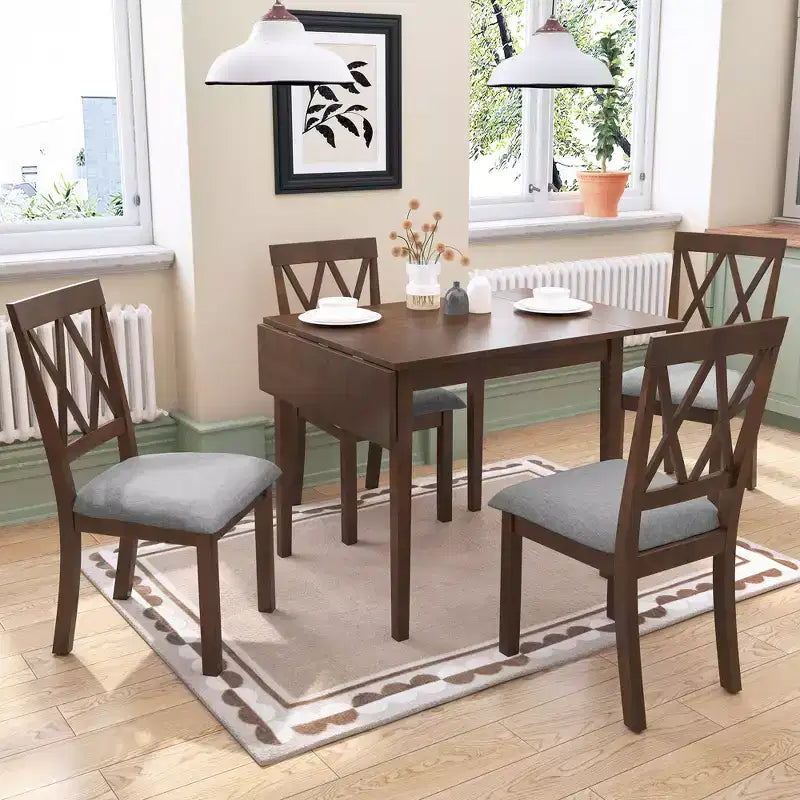 Ensemble table à manger pliable avec 4 chaises rembourrées, design extensible, pour salles à manger compactes