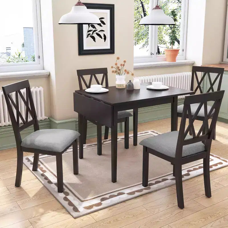 Foldable Dining Table Set with 4 Upholstered Chairs, Extendable Design, for Compact Dining
