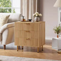 Dresser, 3 Drawer Natural Wooden Chest of Drawers, Fluted Modern Nightstand with Deep Drawers