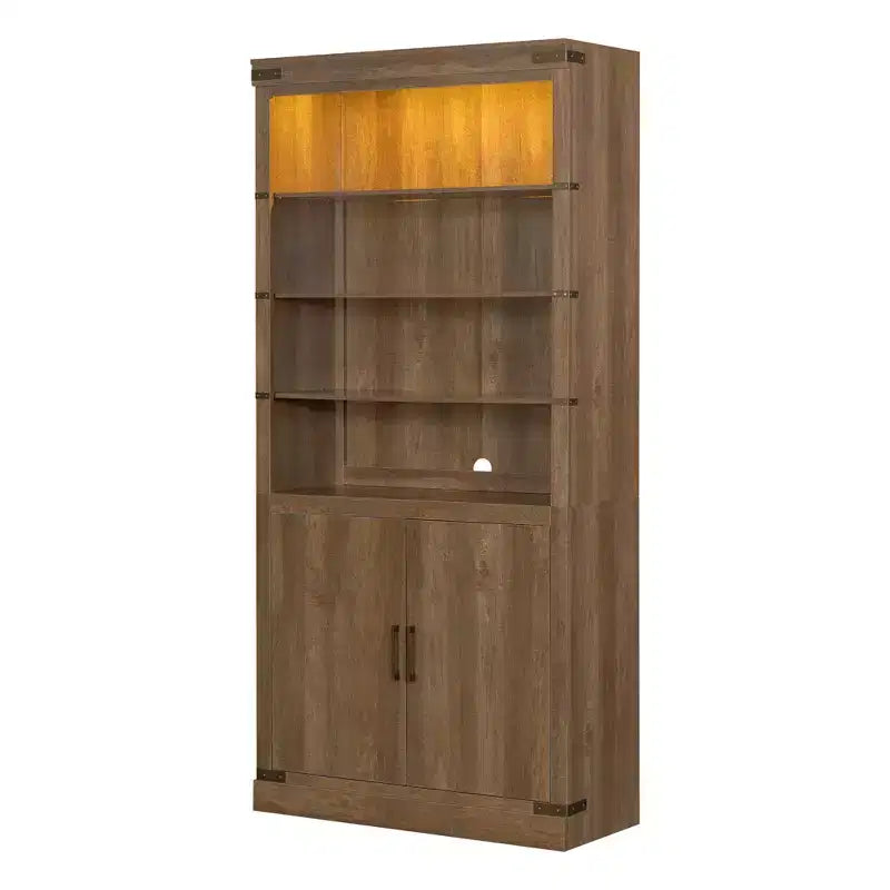 GDFStudio Lancelot - Bibliothèque haute de 212 cm style ferme avec 2 portes