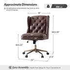Chaise de bureau Hazel traditionnelle en similicuir avec accoudoirs et dossier à oreilles, capitonnée | ARTFUL LIVING DESIGNS-CAMEL