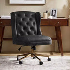 Chaise de bureau Hazel traditionnelle en similicuir avec accoudoirs et dossier à oreilles, capitonnée | ARTFUL LIVING DESIGNS-CAMEL