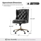 Chaise de bureau Hazel traditionnelle en similicuir avec accoudoirs et dossier à oreilles, capitonnée | ARTFUL LIVING DESIGNS-CAMEL