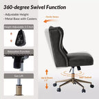 Chaise de bureau Hazel traditionnelle en similicuir avec accoudoirs et dossier à oreilles, capitonnée | ARTFUL LIVING DESIGNS-CAMEL