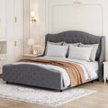 Queen Size Tufted Upholstered Platform Bed Frame with Raised Wing Back Headboard, Mattress Foundation & Wood Slat Support, No Box Spring Needed, Gray