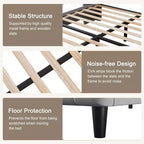 Lit plateforme capitonné Queen Size avec tête de lit surélevée à oreilles, support de matelas et lattes en bois, aucun sommier tapissier requis, gris