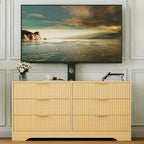 Meuble TV en bois avec support, centre de divertissement avec 6 tiroirs en tissu, console média d'angle pour téléviseurs de 32 à 85 pouces