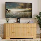 Meuble TV en bois avec support, centre de divertissement avec 6 tiroirs en tissu, console média d'angle pour téléviseurs de 32 à 85 pouces