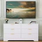 Meuble TV en bois avec support, centre de divertissement avec 6 tiroirs en tissu, console média d'angle pour téléviseurs de 32 à 85 pouces