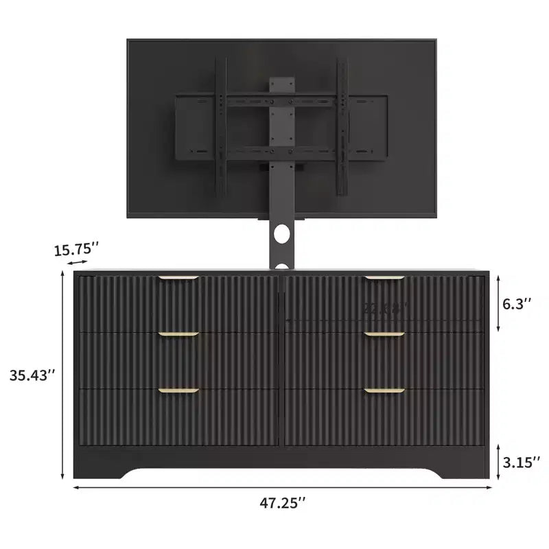 Meuble TV en bois avec support, centre de divertissement avec 6 tiroirs en tissu, console média d'angle pour téléviseurs de 32 à 85 pouces
