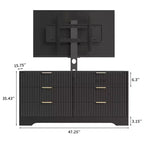 Meuble TV en bois avec support, centre de divertissement avec 6 tiroirs en tissu, console média d'angle pour téléviseurs de 32 à 85 pouces
