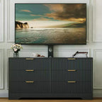 Meuble TV en bois avec support, centre de divertissement avec 6 tiroirs en tissu, console média d'angle pour téléviseurs de 32 à 85 pouces