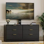 Meuble TV en bois avec support, centre de divertissement avec 6 tiroirs en tissu, console média d'angle pour téléviseurs de 32 à 85 pouces