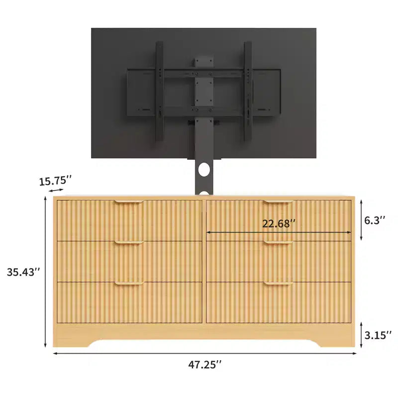 Meuble TV en bois avec support, centre de divertissement avec 6 tiroirs en tissu, console média d'angle pour téléviseurs de 32 à 85 pouces