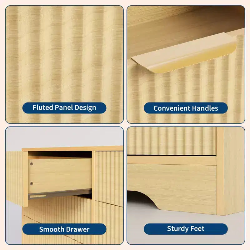Meuble TV en bois avec support, centre de divertissement avec 6 tiroirs en tissu, console média d'angle pour téléviseurs de 32 à 85 pouces