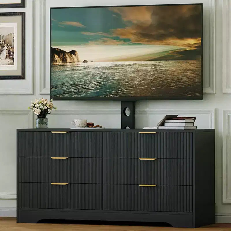 Wood TV Stand with Mount, Entertainment Center with 6 Fabric Drawers, Corner Media Console for 3285 Inch TVs