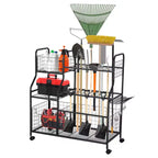 Garden Tool Organizer, Yard Storage Rack with Wheels & Baskets, Freestanding Garage Tool Organizer for Lawn, Shed, Patio, Rakes