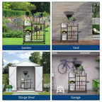 Organisateur d'outils de jardin, support de rangement de jardin avec roues et paniers, organisateur d'outils de garage autoportant pour pelouse, abri de jardin, patio, râteaux