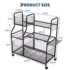 Organisateur d'outils de jardin, support de rangement de jardin avec roues et paniers, organisateur d'outils de garage autoportant pour pelouse, abri de jardin, patio, râteaux
