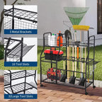 Organisateur d'outils de jardin, support de rangement de jardin avec roues et paniers, organisateur d'outils de garage autoportant pour pelouse, abri de jardin, patio, râteaux