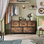 Commode en Tissu à 5 Tiroirs avec Cadre Métallique, Unité de Rangement Large de 100 cm pour Chambre, Placard, Salon, Couloir
