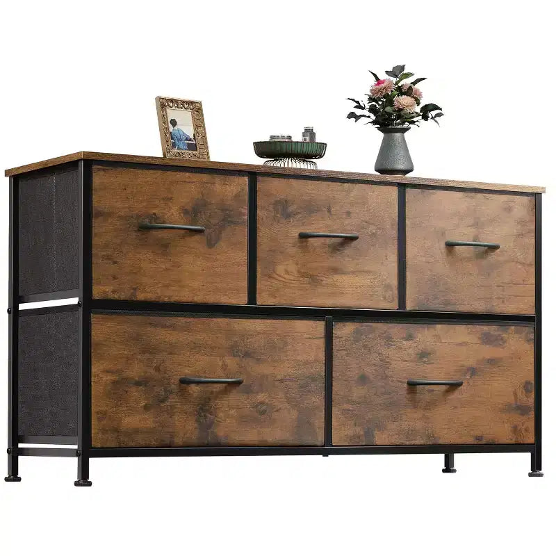 5-Drawer Fabric Dresser with Metal Frame, 39.4 Wide Storage Organizer Unit for Bedroom, Closet, Living Room, Hallway