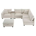 Canapé d'angle en chenille Whisen et ensemble de canapés douillets Cloud avec table escamotable, porte-gobelets et accoudoir de rangement