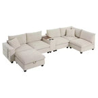 Canapé d'angle en chenille Whisen et ensemble de canapés douillets Cloud avec table escamotable, porte-gobelets et accoudoir de rangement