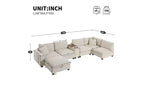 Canapé d'angle en chenille Whisen et ensemble de canapés douillets Cloud avec table escamotable, porte-gobelets et accoudoir de rangement