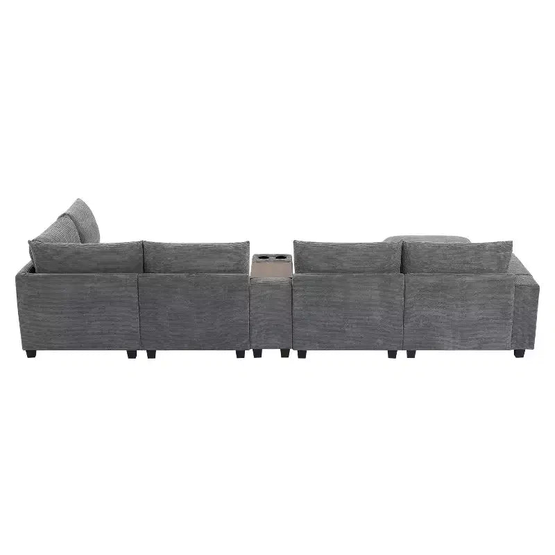 Canapé d'angle en chenille Whisen et ensemble de canapés douillets Cloud avec table escamotable, porte-gobelets et accoudoir de rangement