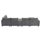 Canapé d'angle en chenille Whisen et ensemble de canapés douillets Cloud avec table escamotable, porte-gobelets et accoudoir de rangement