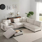Canapé d'angle en chenille Whisen et ensemble de canapés douillets Cloud avec table escamotable, porte-gobelets et accoudoir de rangement