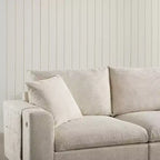 Canapé d'angle en chenille Whisen et ensemble de canapés douillets Cloud avec table escamotable, porte-gobelets et accoudoir de rangement