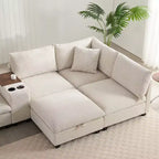 Canapé d'angle en chenille Whisen et ensemble de canapés douillets Cloud avec table escamotable, porte-gobelets et accoudoir de rangement