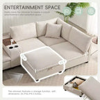 Canapé d'angle en chenille Whisen et ensemble de canapés douillets Cloud avec table escamotable, porte-gobelets et accoudoir de rangement