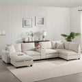 Whisen Chenille Sectional Sofa & Comfy Cloud Couch Set with Drop-Down Table, Cup Holders, Storage Armrest