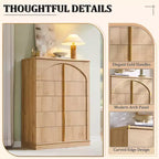 Commode 5 tiroirs, 44 commodes et chiffons hauts, design à panneaux arqués, commode verticale moderne en bois à texture naturelle pour chambre à coucher