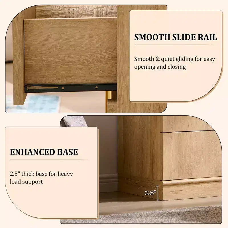Commode 5 tiroirs, 44 commodes et chiffons hauts, design à panneaux arqués, commode verticale moderne en bois à texture naturelle pour chambre à coucher
