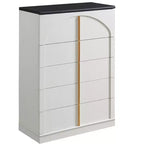 Commode 5 tiroirs, 44 commodes et chiffons hauts, design à panneaux arqués, commode verticale moderne en bois à texture naturelle pour chambre à coucher