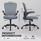 Chaise de bureau ergonomique KERDOM, Chaise d'ordinateur en maille, avec soutien lombaire, accoudoirs rotatifs et réversibles, réglable en hauteur