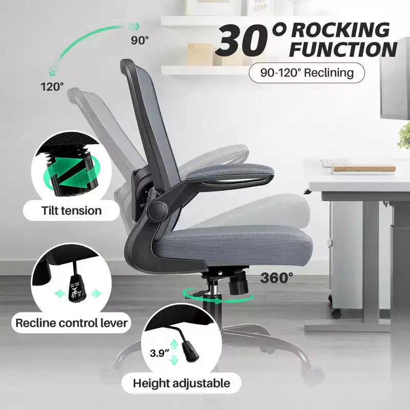 Chaise de bureau ergonomique KERDOM, Chaise d'ordinateur en maille, avec soutien lombaire, accoudoirs rotatifs et réversibles, réglable en hauteur