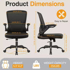 Chaise de bureau ergonomique KERDOM, Chaise d'ordinateur en maille, avec soutien lombaire, accoudoirs rotatifs et réversibles, réglable en hauteur