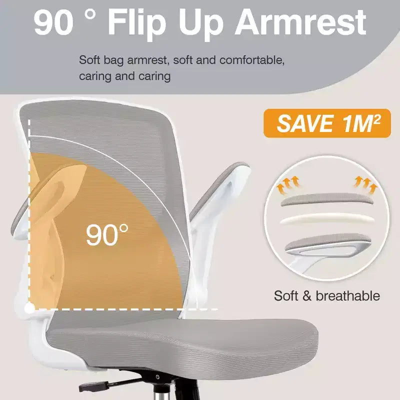 Chaise de bureau ergonomique KERDOM, Chaise d'ordinateur en maille, avec soutien lombaire, accoudoirs rotatifs et réversibles, réglable en hauteur