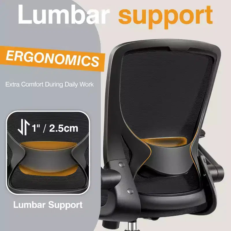 Chaise de bureau ergonomique KERDOM, Chaise d'ordinateur en maille, avec soutien lombaire, accoudoirs rotatifs et réversibles, réglable en hauteur