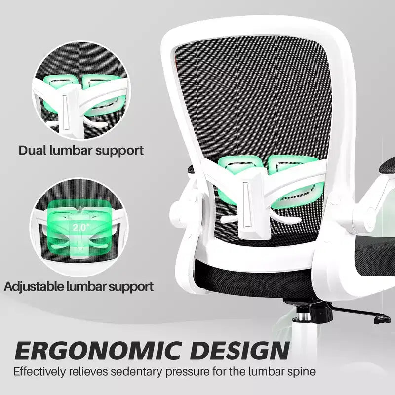 Chaise de bureau ergonomique KERDOM, Chaise d'ordinateur en maille, avec soutien lombaire, accoudoirs rotatifs et réversibles, réglable en hauteur