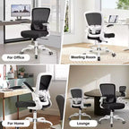 Chaise de bureau ergonomique KERDOM, Chaise d'ordinateur en maille, avec soutien lombaire, accoudoirs rotatifs et réversibles, réglable en hauteur