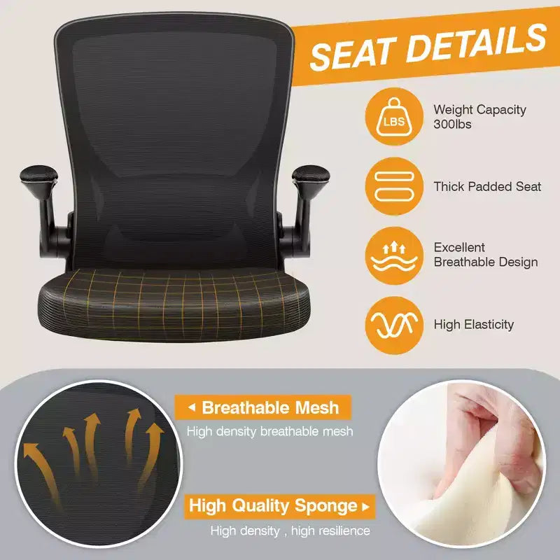 Chaise de bureau ergonomique KERDOM, Chaise d'ordinateur en maille, avec soutien lombaire, accoudoirs rotatifs et réversibles, réglable en hauteur